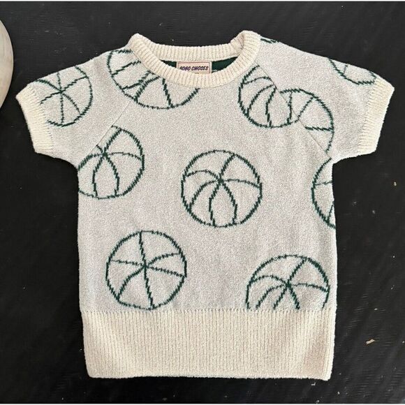 Bobo Choses Knit Jumper Basketball Sweater Top White Green Toddler Size 2-3y HTF - Picture 2 of 5